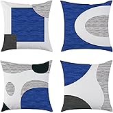 Mimkus 4 Pack Boho Abstract Blue Throw Pillow Covers 18x18 Inch Gray Black White Blue Pillowcases Minimalism Geometric Cushion Covers for Couch, Bed, Living Room Décor