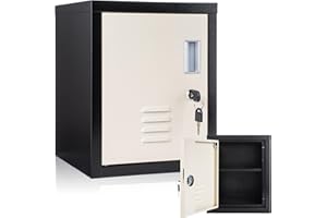 Suzile Lockable Storage Cabinet Metal Lockable Steel Storage Cabinet Organizer Lockers for Employees Vertical Metal Cabinets End Side Table Steel Bedside with Shelf(Black Beige)