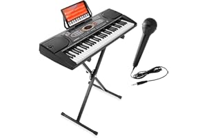 Hamzer 61 Key Keyboard Piano with Built-In Speakers, Stand, Microphone, Key Labels & USB Jack - Electronic Keyboard Instrument Set for Beginners