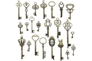 Youdiyla Vintage Skeleton Key in Antique Bronze Style - Set of 46pcs (HM107)