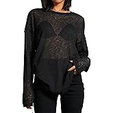 Remidoo Oversized Tshirts for Women See Through Sheer Top Long Sleeve T Shirt Loose Tee