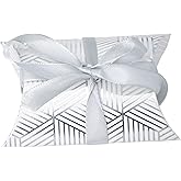 Aokbean 100 Pack Mini Pillow Candy Box Small Gift Boxes with 50 Yards Ribbon for Christmas Wedding Party Favor Gift, Jewelry or Soap Packaging (Silver Stripes)
