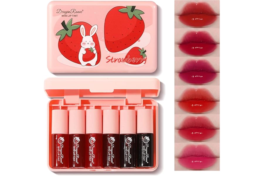 Eakroo 6 Colors Lip Tint Stain Mini Liquid Lipstick, Lip Gloss for Women, Blush for Cheeks, Lip Stain Long Lasting Waterproof, Lip Makeup, Cute Stuff, Non-Stick Cup, High Pigment, Vivid Color