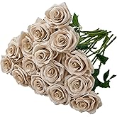 Carlita‘s Blooms 15pcs Fake Roses Artificial Silk Flowers Nude Faux Rose Flower Long Stems Bouquet for Arrangement Wedding Centerpiece Party Home Kitchen Decor (VASE is NOT INVLUDED)
