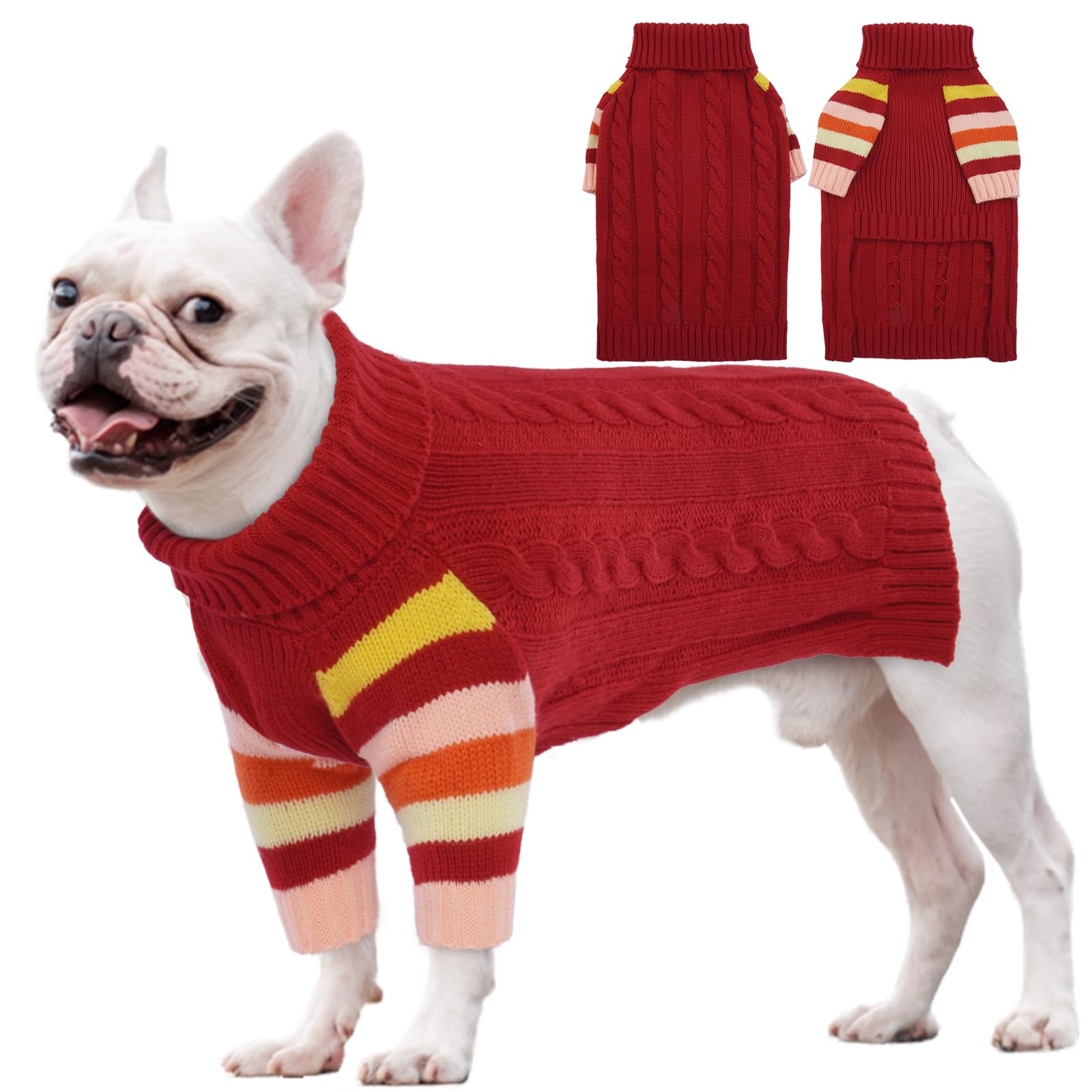 OUOBOB Dog Jumper, Medium Jumpers for Girls Boys, Turtleneck Pullover Winter Vest, Christmas Outfits, Pet Sweatshirt Apparel Knitwear, Frenchie, Beagle, Boston Terrier L — image 1