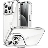 JETech Kickstand Case for iPhone 15 Pro Max 6.7-Inch, Built-in Camera Ring Stand, Non-Yellowing Shockproof Phone Bumper Cover, Anti-Scratch Clear Back (Clear)