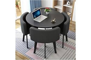 NPEESON Office Conference Room Coffee Table w/ 4 Chairs, Space-Saving, Small Meeting Room Table, Round - Black Cloth