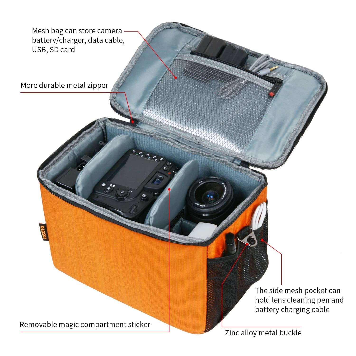 FOSOTO DSLR Camera Shoulder Crossbody Bag Compatible for Canon EOS Rebel T8i T6 T7 T100 SL3 80D 850D 2000D D850 D7500 D5600 D3500 D60 SLR Pentax K-3 Mark III K-70 and Lenses Messenger Bag