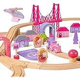 Bigjigs Rail Fairy Town Wooden Train Set | Railway Toy for Kids Age 3+ | Wood Track with Model Fairytale Village | Comes with Pink Wood Accessories & Figures | Educational Gift for Girls and Boys