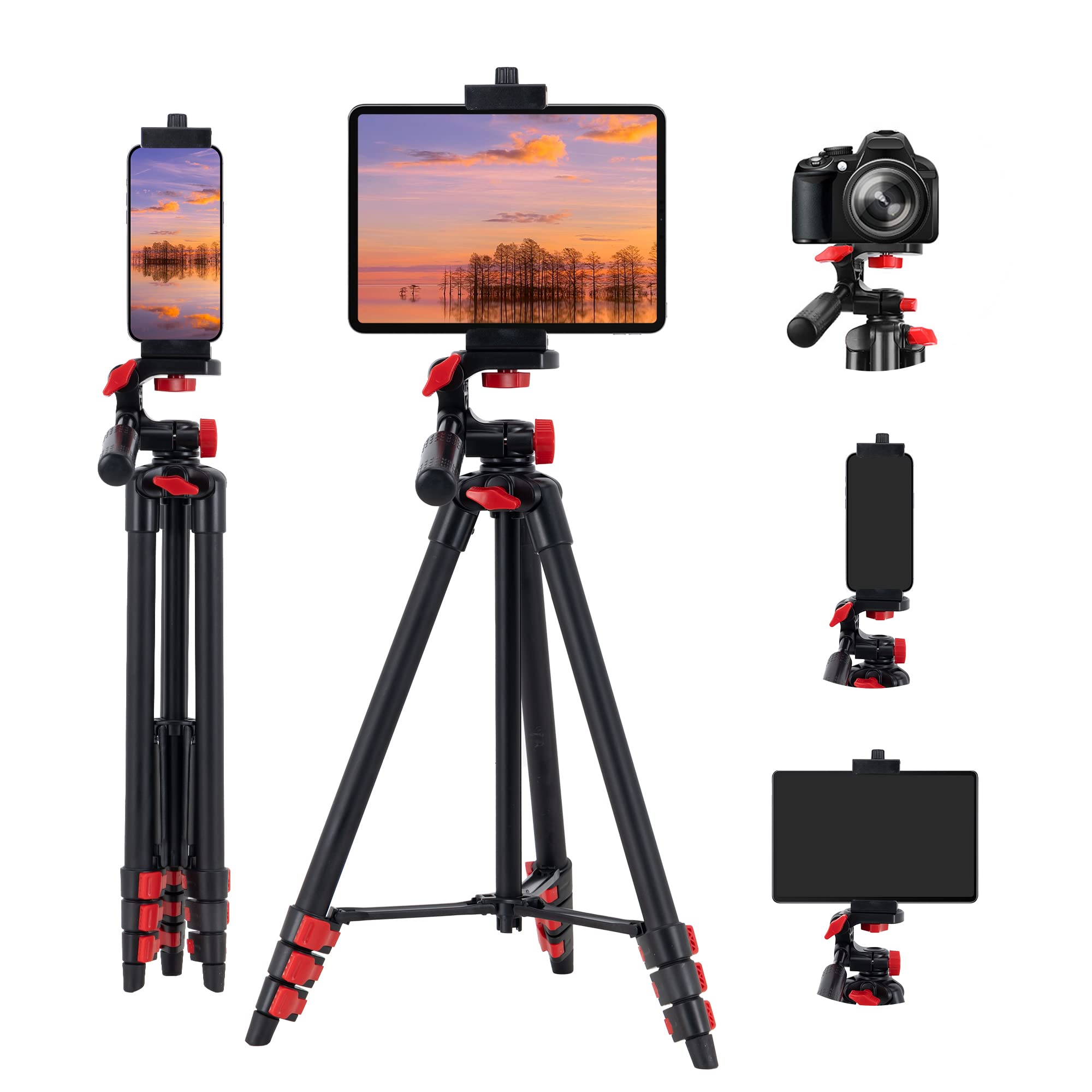 teefeet 53 inch iPad Tripod Aluminum Smartphone Tripod for iPhone iPad Pro Camera Mobile Phone Lightweight Travel Selfie StandTripod Black