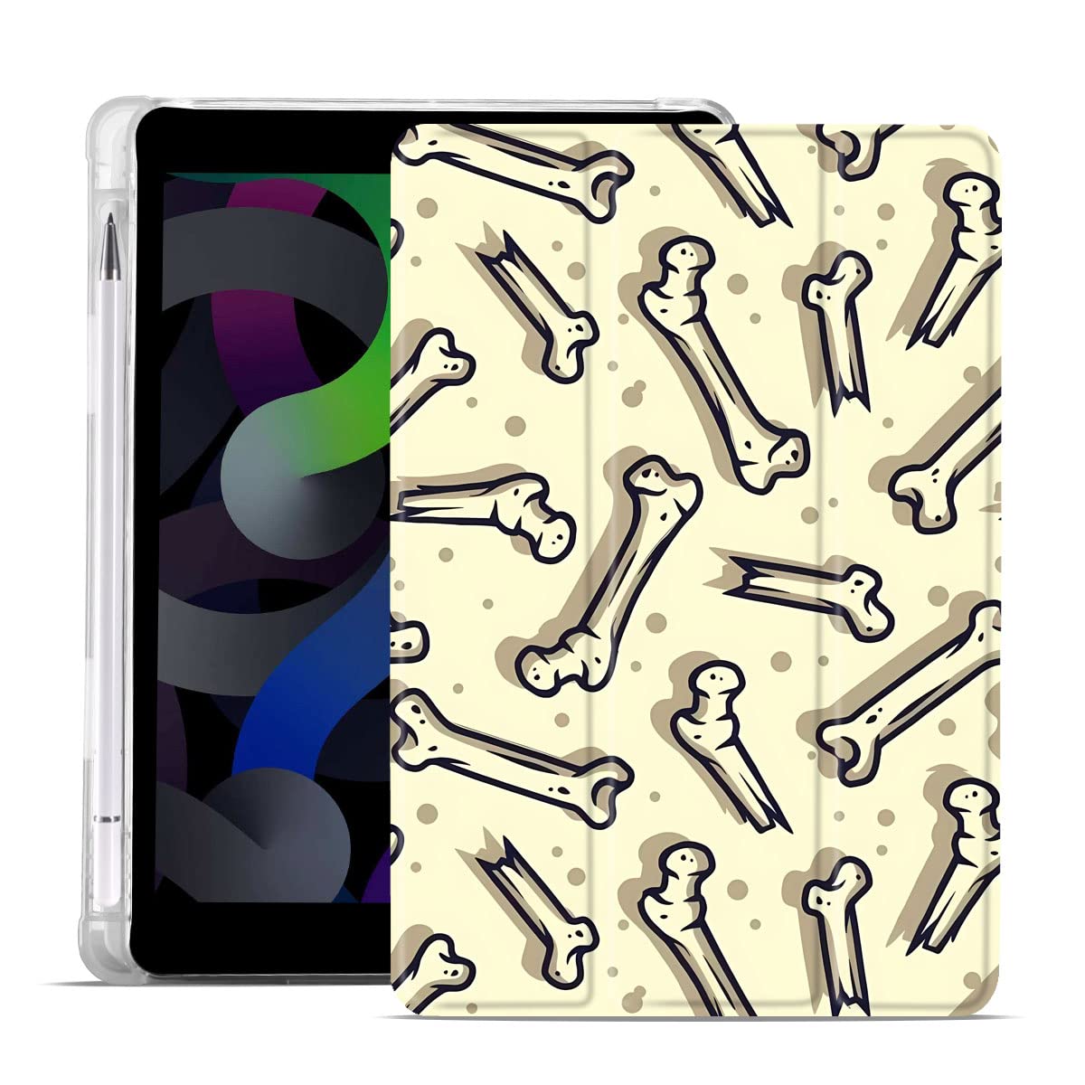 MAYCARI Cute Cartoon Bones iPad mini 4(2015) & iPad mini 5(2019) 7.9 inch Case with Pencil Holder, Support Auto Sleep/Wake, Green Soft TPU Back Protective Case for Girls Women Men