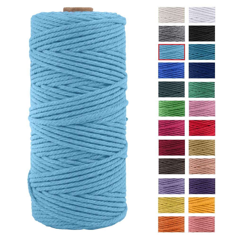 JeogYong Macrame Cord Thick Natural Cotton Cord Yarn Macrame Rope for Wall Hangings, Plant Hangers, DIY Crafts, Home Decorations, Gift Wrapping 3mm x 100m (Sky blue)