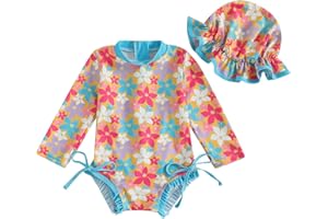Socutebabe Baby Girl Swimsuit Baby Girls Long Sleeve One Piece Swimsuit Romper Infant Bathing Suit Baby Girl Beach Rash Guard