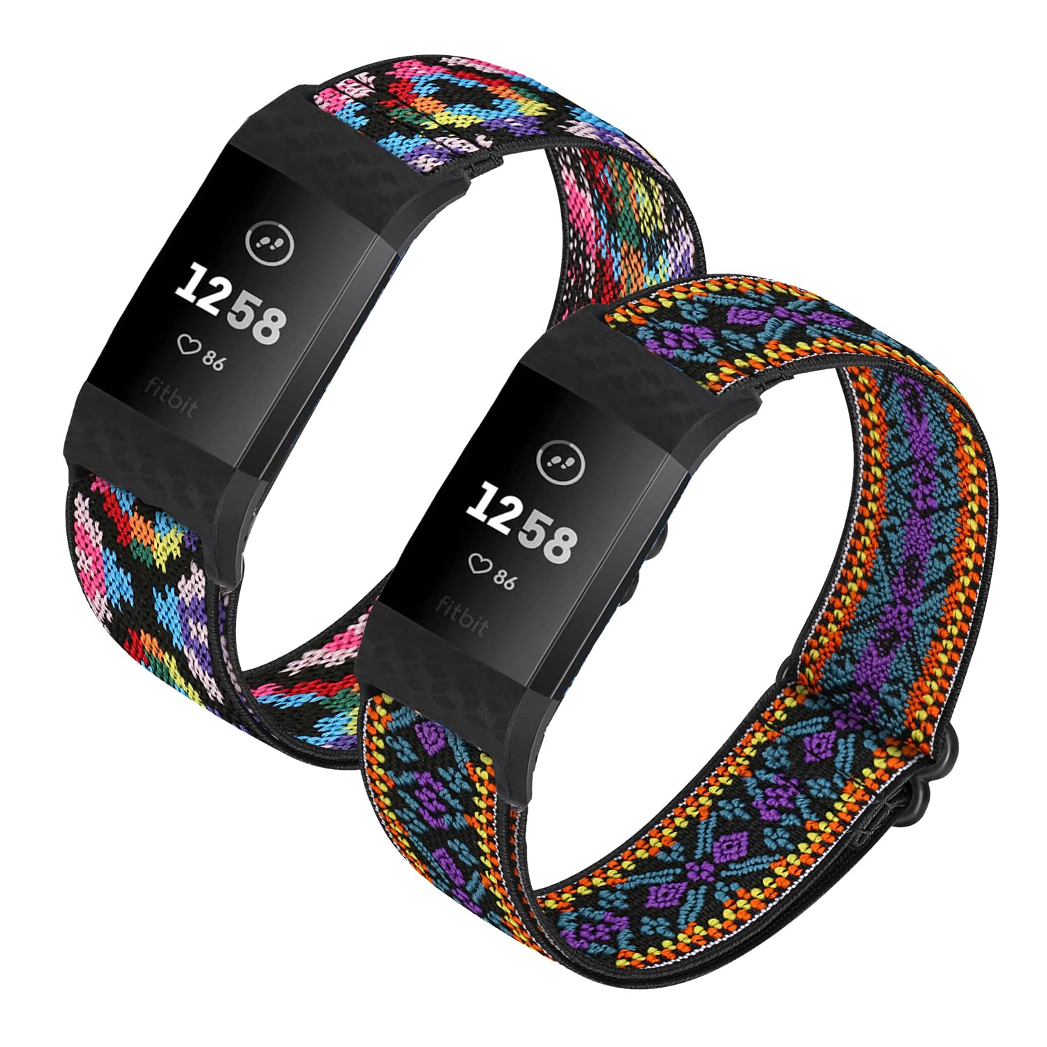 HUYIIO 2 Pack Adjustable Elastic Watch Strap Compatible with Charge 2 Straps, Soft Breathable Nylon Sport Band Stretchy Replacement Wristband For Women Men