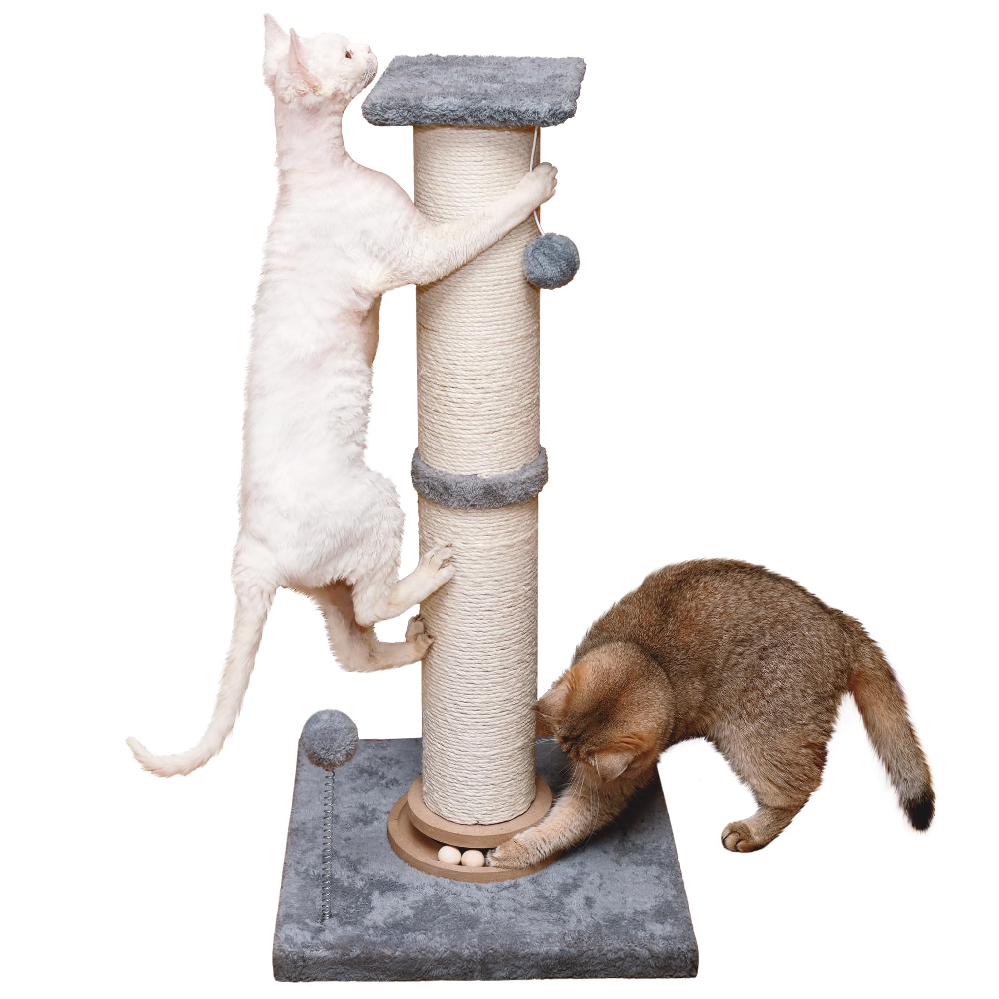 Fantasreen Cat Scratching Post 33 Inches Large and Thick, Cat Scratcher Post Sisal Rope with Hanging Ball, Playground for Indoor Cats and Adult, Grey Image