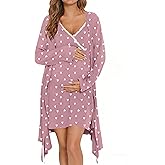 SWOMOG Womens Maternity Robe 2 Piece Nursing Nightgown for Breastfeeding 3 in 1 Labor Delivery Nursing Dress Lace Bathrobe