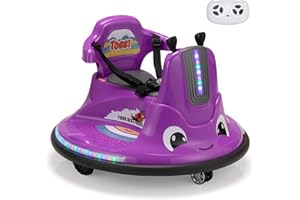 TOBBI Toddlers Bumper Car, 12v Baby Electric Ride On Snail Shape Toy with Remote Control/Children DIY Funny Stickers/360 Degree Spin for Kids of Ages 1.5-9 (Purple)