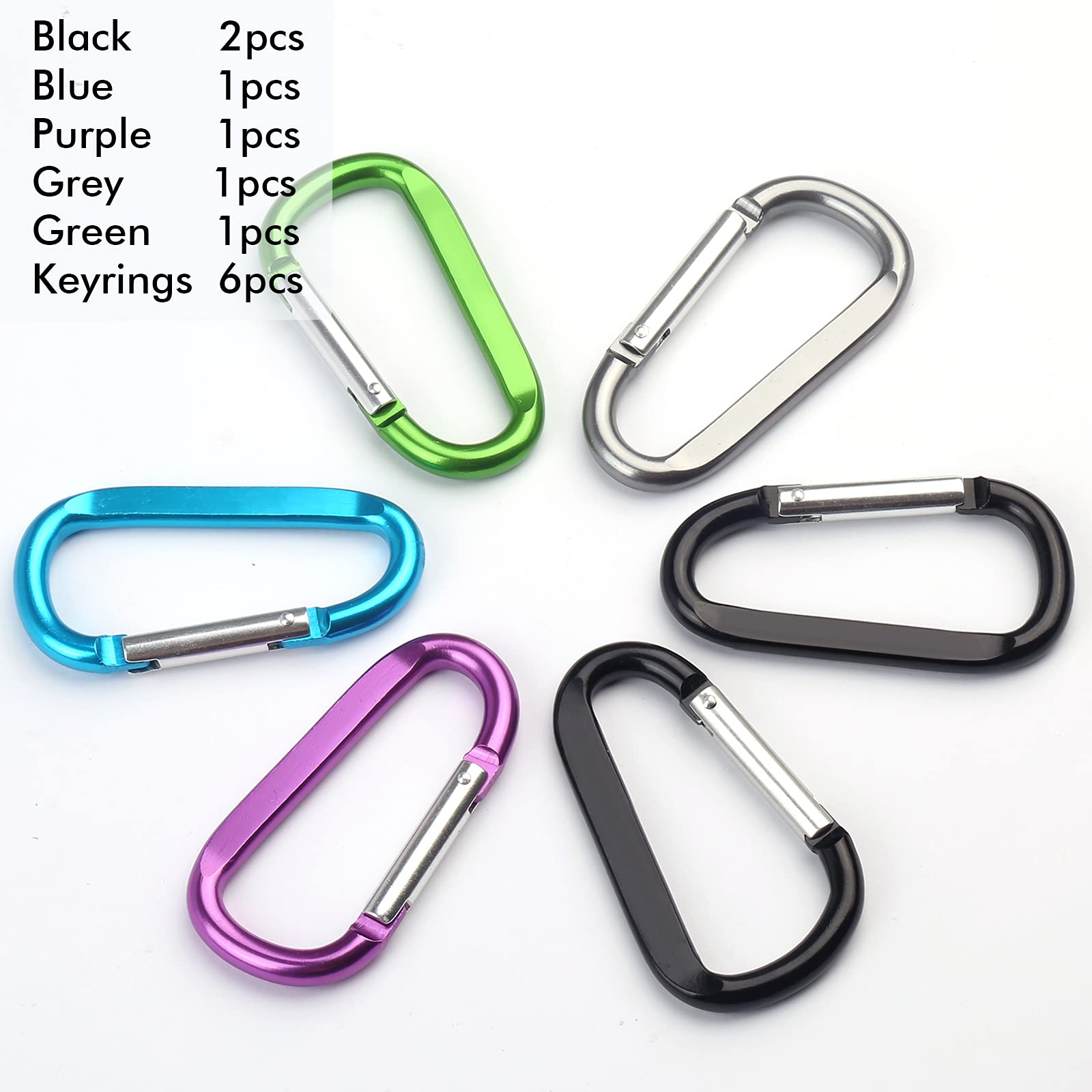 6PCS Black Carabiner Caribeaner Clip,3