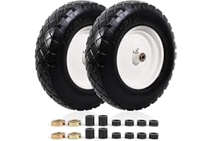 MZREXN 4.80/4.00-8" Flat Free Tire and Wheel, 16" Universal Solid Wheelbarrow Tires, with 5/8" & 3/4" Bearings, 3" Centered Hub for Hand Truck Garden Trailers Utility Cart Yard Wagon (2-PACK, White)