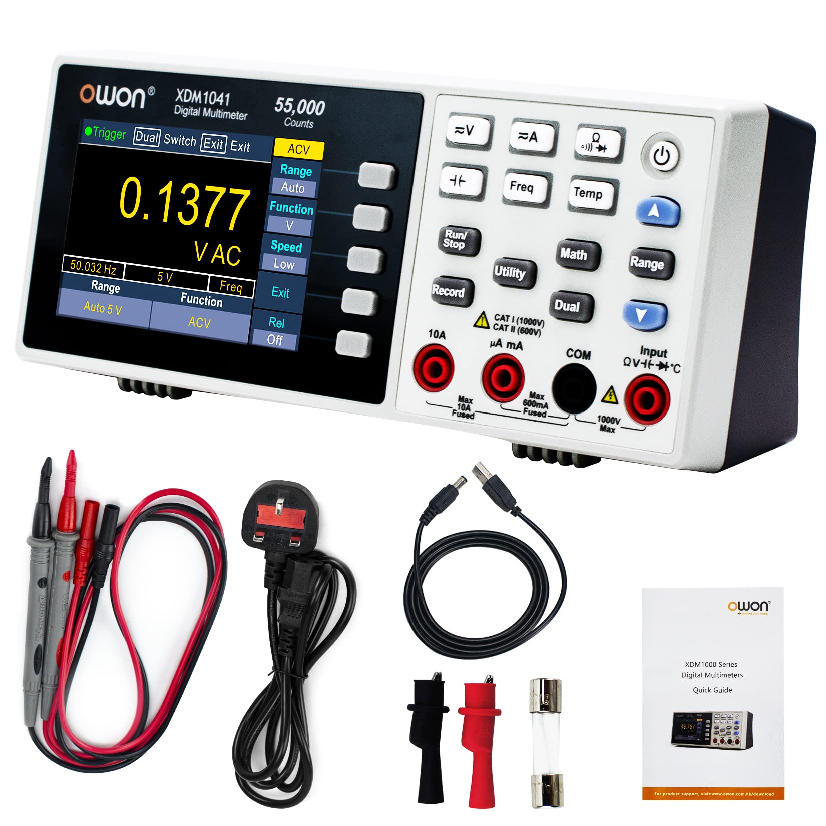 OWON Protable Bench Multimeter with 3.5 Inch 55,000 Counts True RMS Ultra-light Digital Multi Tester for Labs, Factories XDM1041