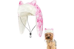 PET SHOW Dog Trapper Hat Winter Hat for Extra Small Dogs Cats Warm Fleece Aviator Hats with Ear Flaps Adjustable Outdoor Girl Puppy Pet Pilot Costume Cap XS-Pink Paw/Without Ear Holes