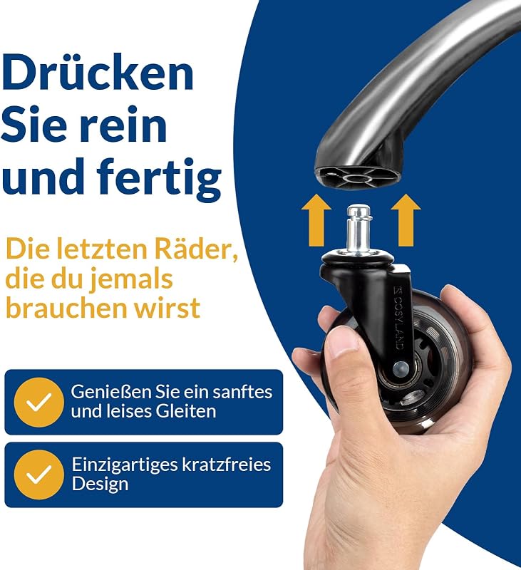 Bürostuhl Rollen für Hartboden, Leise PU Hartbodenrollen