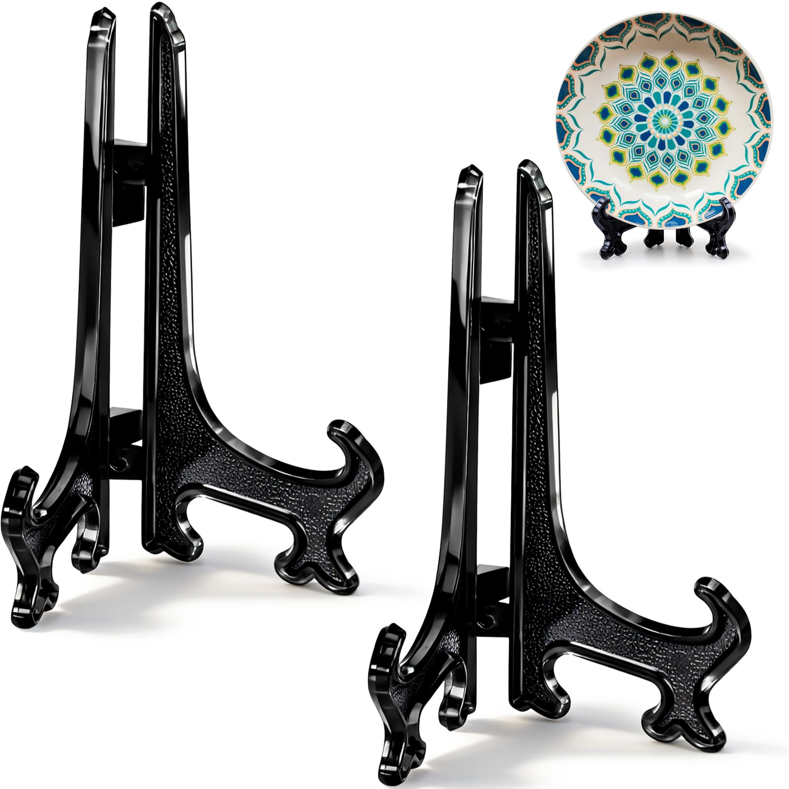 Funzhan 2pcs Black Plastic Acrylic Easels Fold Display Stand Plastic Picture Frame Plate Stands Holders Artwork Business Weddings - 5 Inch