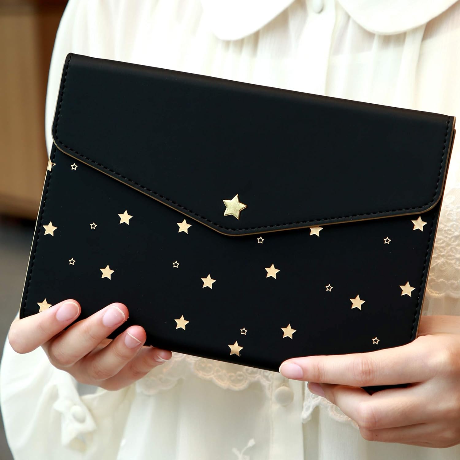 Star Journal for Women Leather Girl Journal Lined Teen Diary for Girls Magnetic Notebook Travel Diary Personal Organizer with Creative Envelope Style for Teenagers A5 5.9x8.5inch Black : Office Products
