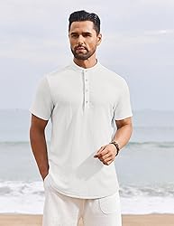 COOFANDY Men's White Henley Shirt Short Sleeve Band