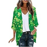 St Patricks Day Cardigan for Women Shamrock Open Front Tops 3/4 Sleeve Lightweight Clover Graphic Coverup Outfit 2026