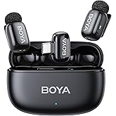 BOYA mini 2 Wireless Lavalier Microphones for iPhone 15/16/17 & Android, AI Noise Cancellation, App Control, 30H Battery Life with Charging Case, Lapel Microphone Wireless for Video Recording Vlogging