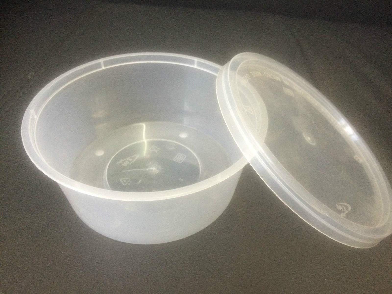 Tezraftaar® 100 x Clear Round Food Container All Sizes Tub Pots & Lids Microwavable, Freezer Friendly (12oz)