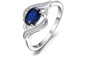 JewelryPalace 1ct Oval Created Blue Sapphire Rings for Women, 14K White Yellow Rose Gold Plated 925 Sterling Silver Ring for Girl, Fashion Gemstone Jewelry Sets Promise Rings