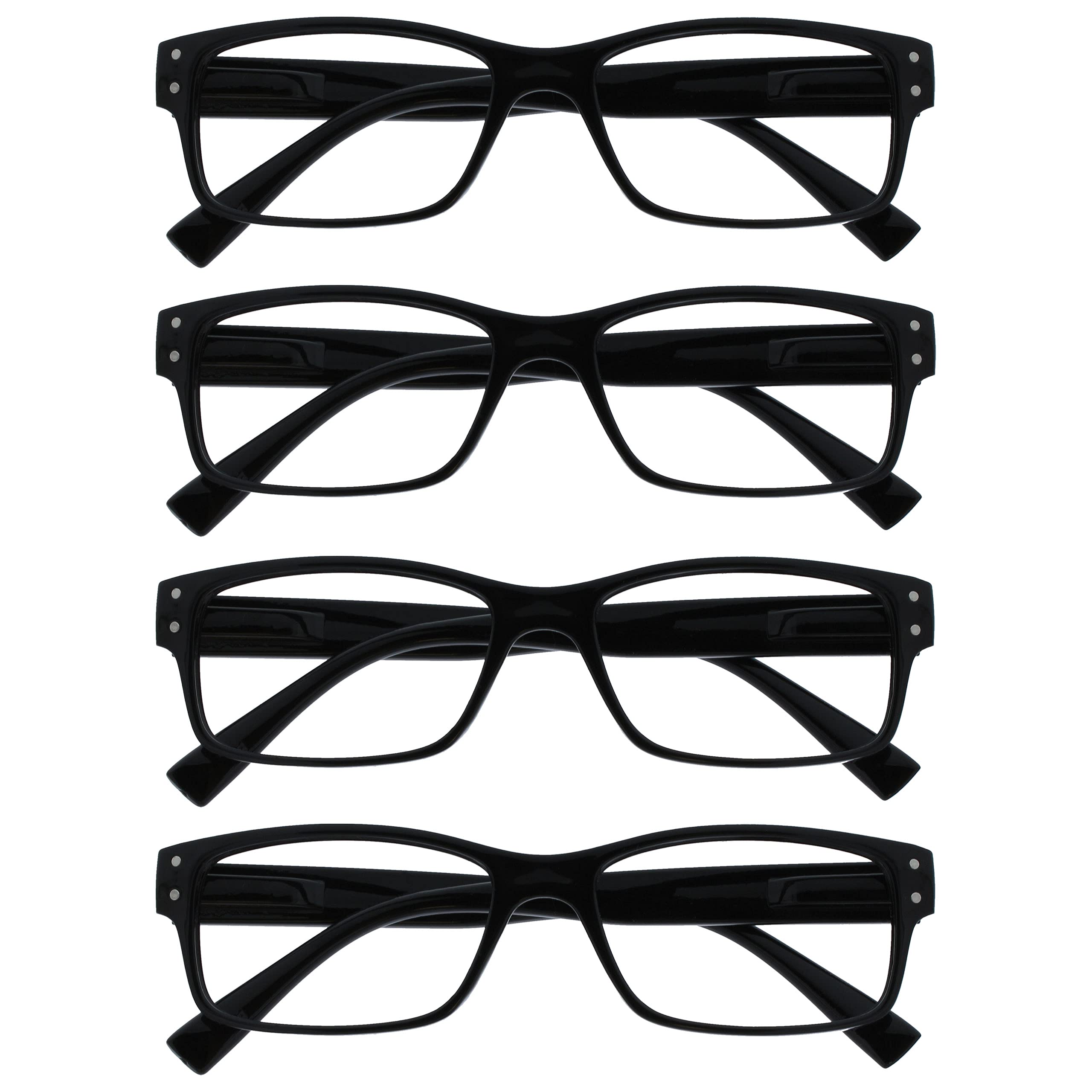 The Reading Glasses Company 4 Pack Mens Black Large Designer Style Readers Spring Hinges RRRR11-1 +2.00