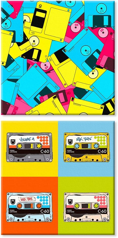 WALL ART CANVAS PAINTINGS BY JOSS DESIGN 2 PIECES POP ART CASSETTES