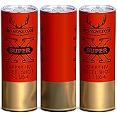 Funny Shotgun Shell 20oz Skinny Tumbler, Red and Brass Stainless Steel Hunting Travel Mug with Lid, Insulated Coffee Cup, Tumbler Gift for Hunters and Gun Lovers