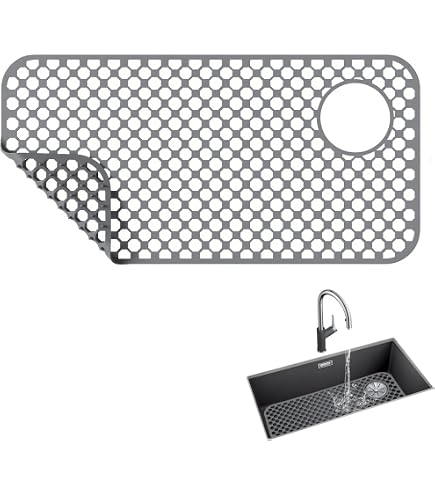 Silicone Sink Protector Mat For Kitchen Sink - 28.35" X 14.37" Non-Slip Grid, Heat Resistant, Fits Farmhouse & Double Sinks (Grey)