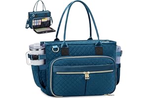 FIORETTO Teacher Tote Bag for Women with Laptop Compartment, Large Cup Holder, Zip Closure, Ideal for Work, Bible, Nurse