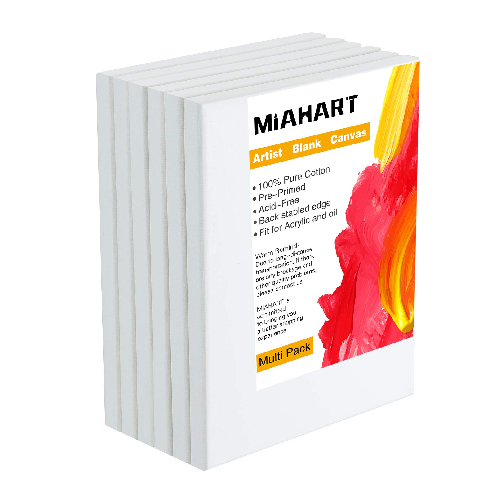 MIAHART 5X7 Inch Stretched White Blank Canvas 6 Pack Mini Pre-Stretched Canvas for Acrylics Oils Painting Media(13x18cm)