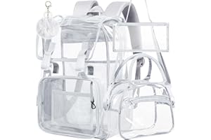 FTJCF 3PCS Clear Backpack, Heavy Duty Transparent Bookbag for Men Boys, Stadium Approved See Through Backpack Set (Grey)