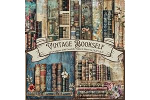 Vintage Bookshelf Scrapbook Paper Craft Pad: 12 Nostalgic Bookshelves Design, 36 Double-Side Sheets Printed on 8.5"x8.5" Size