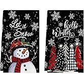 Artoid Mode Black Snowman Let It Snow Xmas Trees Hello Winter Kitchen Towels Dish Towels, 18x26 Inch Daily Seasonal Christmas Decoration Hand Towels Set of 2