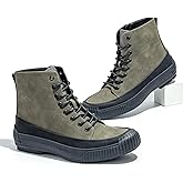 POTENCE STAR Men’s Hiking Boots Rugged Leather Combat Style Lace Up with Side Zipper Durable Outsole for Outdoor Trekking and Trail