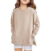 Haloumoning Girls Sweatshirts Casual Long Sleeve Crew Neck Pullover Tops with Side Zipper Fall Clothes 5-14Y