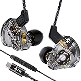 CCZ DC01 Pro USB C Headphones Wired Type-C in Ear Monitor Headphone, Professional USB C Wired Earbuds Super Bass Gaming IEMS with 1DD Patent Ear fin Ear tips for Singer Musician (Black, USBC-With Mic)
