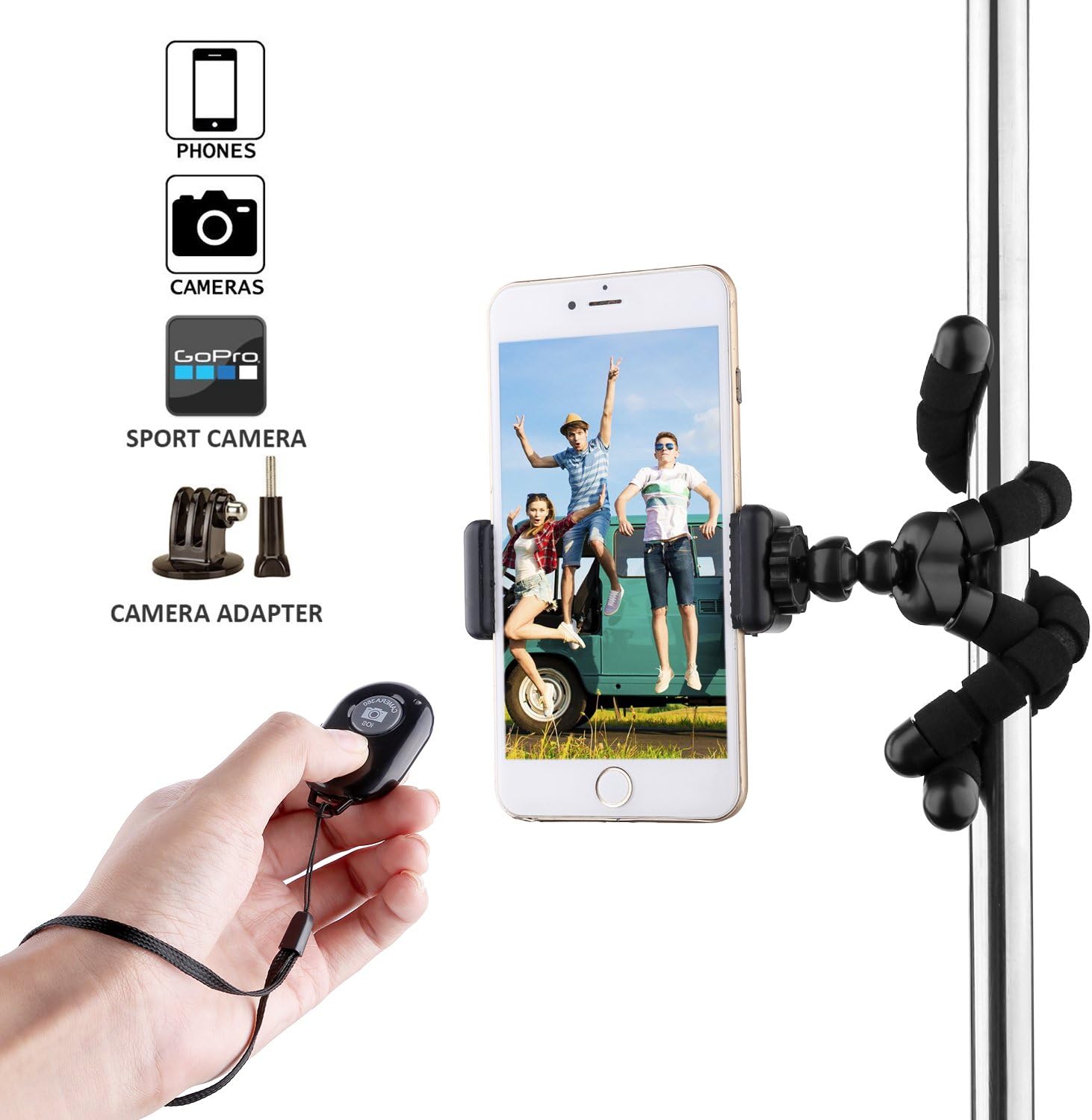 Phone Tripod,Flexible and Portable iPhone Tripod Stand Holder with Bluetooth Remote Control,Suitable for Any Cellphone Android Smartphone and GoPro (Mini Tripod + Bluetooth Shutter Remote)
