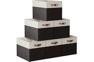 Ornavo Home 13 x 15 x 13 Kallax Storage Cube Bins, Foldable Collapsible Fabric Storage Bins Box Linen Shelf Basket Cube Organizer for Closet with Leather Handles, 6 Pack, White/Black