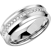 SweetJew 8mm Tungsten Rings For Men 5A Cubic Zirconia Mens Wedding Band Promise Rings For Him Size 8-14