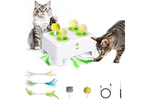 Kezlume Cat Toys, 2 in1 Automatic Interactive Cat Toys for Indoor Cats, 4 Holes Mice Whack a Mole Cat Mouse Toy with Moving Feather, Rechargeable USB Power Kitten Feather Toys for All Breeds (Green)