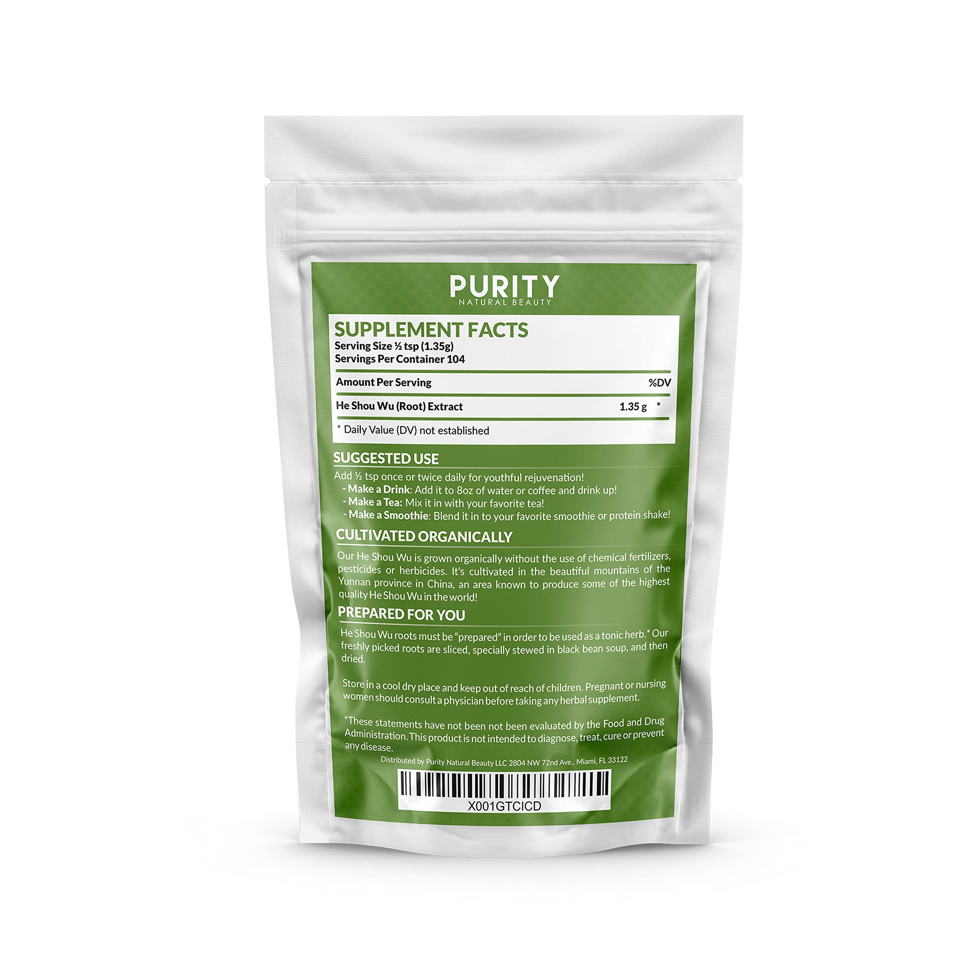 Certified Organic He Shou Wu - Large 5oz Bag of 30:1 Concentrated-Fo-ti - Organic Foti Extract- Fo ti He Shou Wu Organic-Plus Free Bamboo Spoon